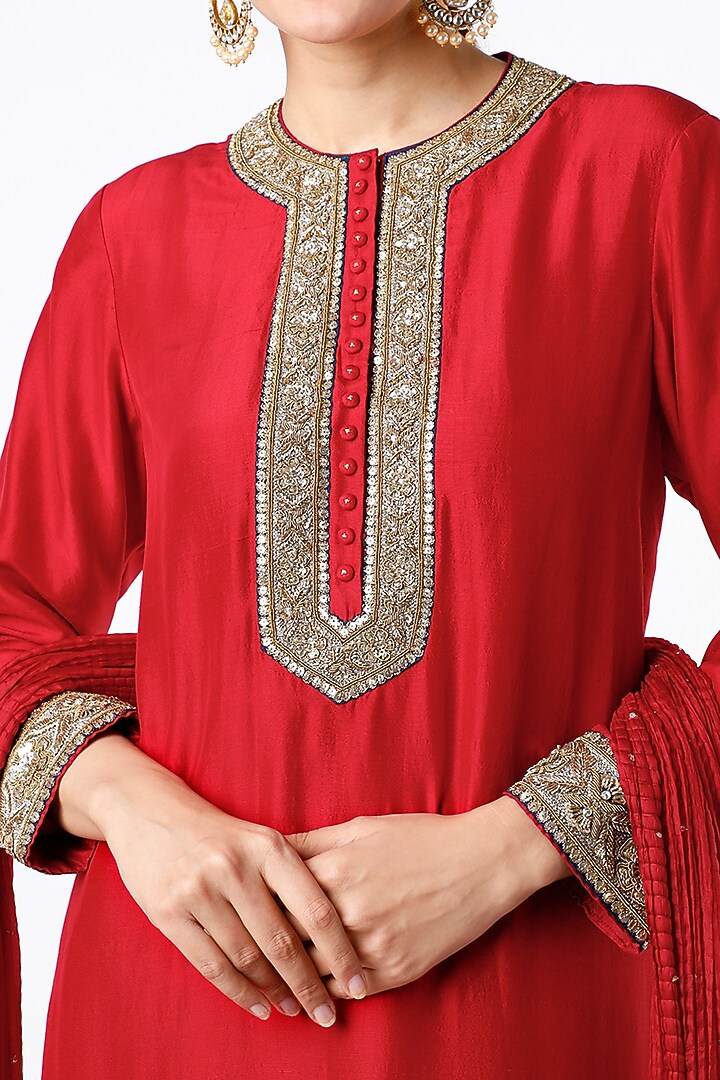 Red Habutai Silk Wedding Sharara Set by Anand Kabra at Pernia's Pop Up Shop