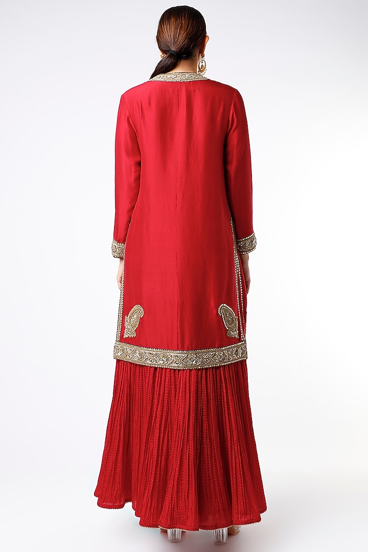 Red Habutai Silk Wedding Sharara Set by Anand Kabra at Pernia's Pop Up Shop