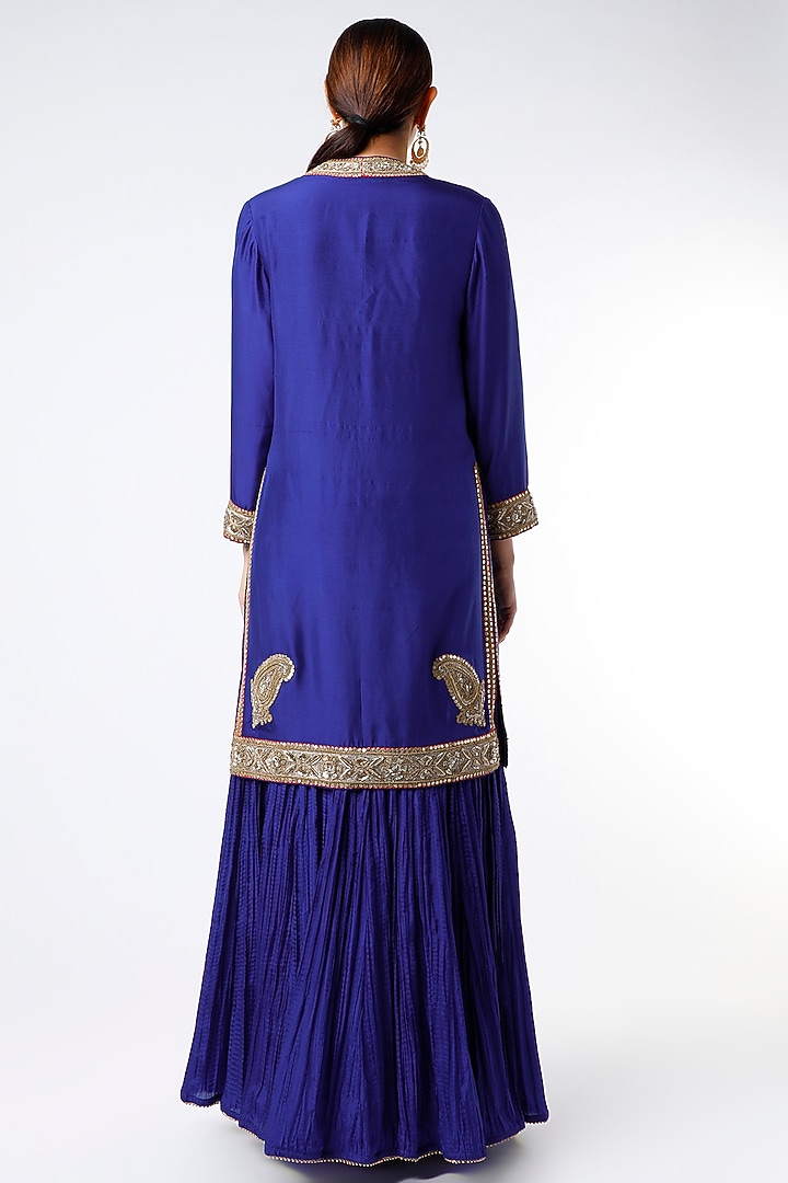 Blue Habutai Silk Wedding Sharara Set by Anand Kabra at Pernia's Pop Up Shop