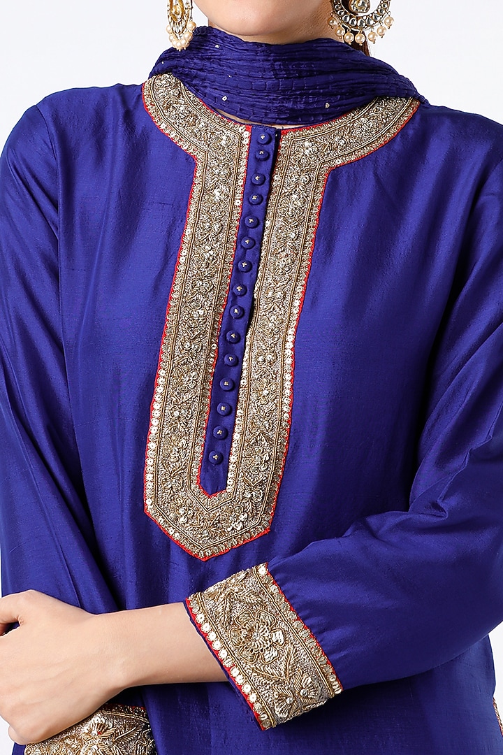 Blue Habutai Silk Wedding Sharara Set by Anand Kabra at Pernia's Pop Up Shop
