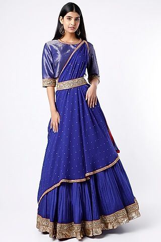 Blue Zardosi Embroidered Lehenga Set by Anand Kabra