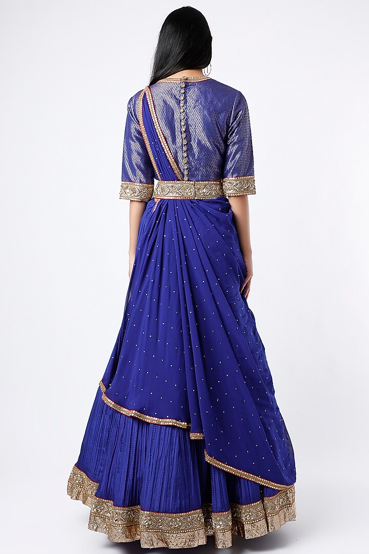 Blue Zardosi Embroidered Wedding Lehenga Set by Anand Kabra at Pernia's Pop Up Shop