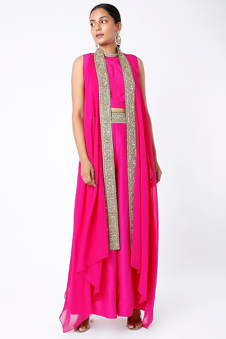 Electric Pink Dupion Silk Pant Set by Anand Kabra at Pernia's Pop Up Shop