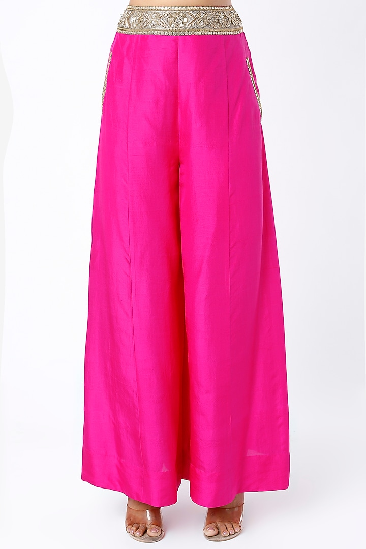 Electric Pink Dupion Silk Pant Set by Anand Kabra at Pernia's Pop Up Shop