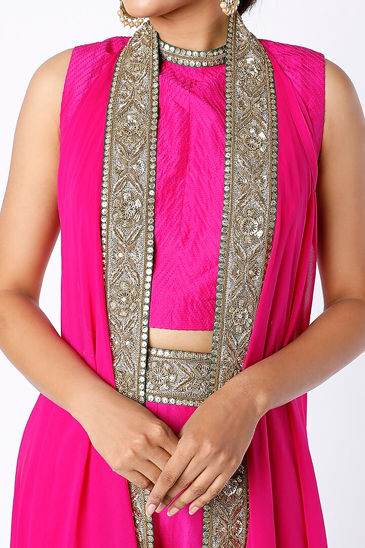 Electric Pink Dupion Silk Pant Set by Anand Kabra at Pernia's Pop Up Shop