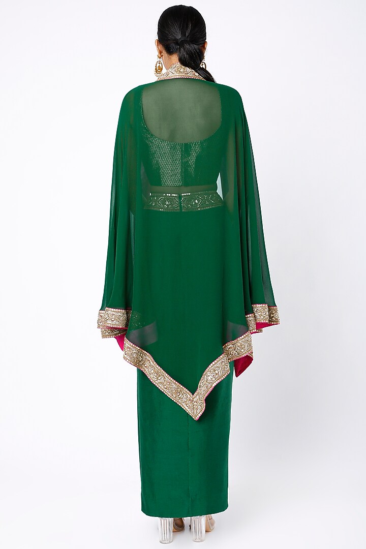 Emerald Green Zardosi Embroidered Skirt Set by Anand Kabra at Pernia's Pop Up Shop
