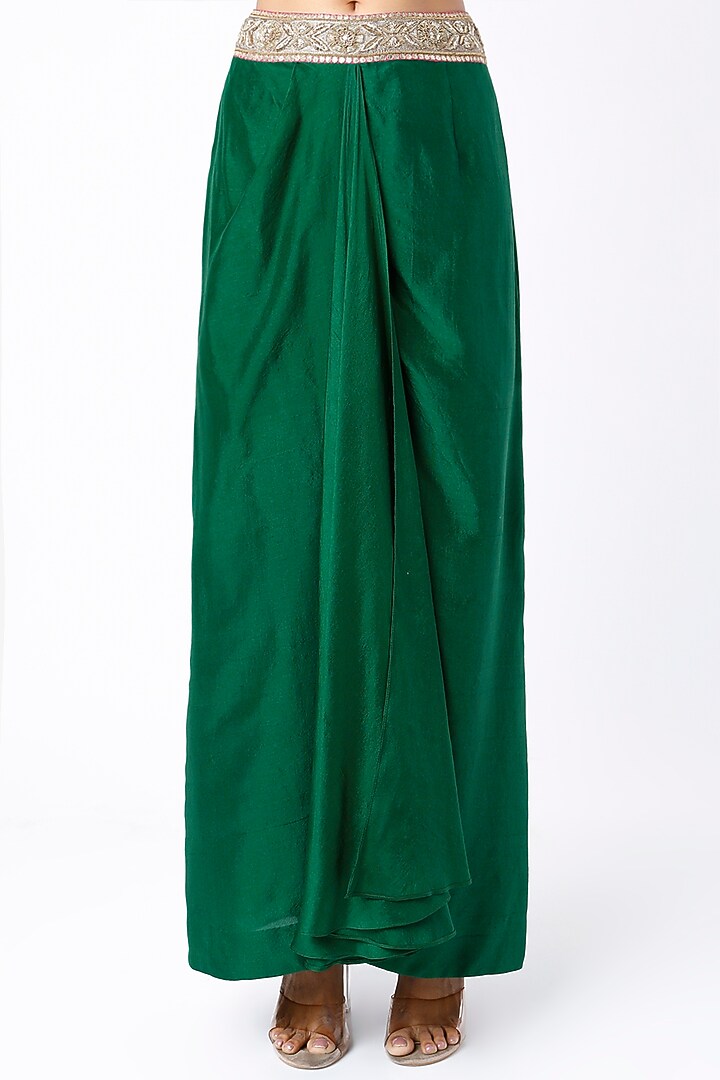 Emerald Green Zardosi Embroidered Skirt Set by Anand Kabra at Pernia's Pop Up Shop