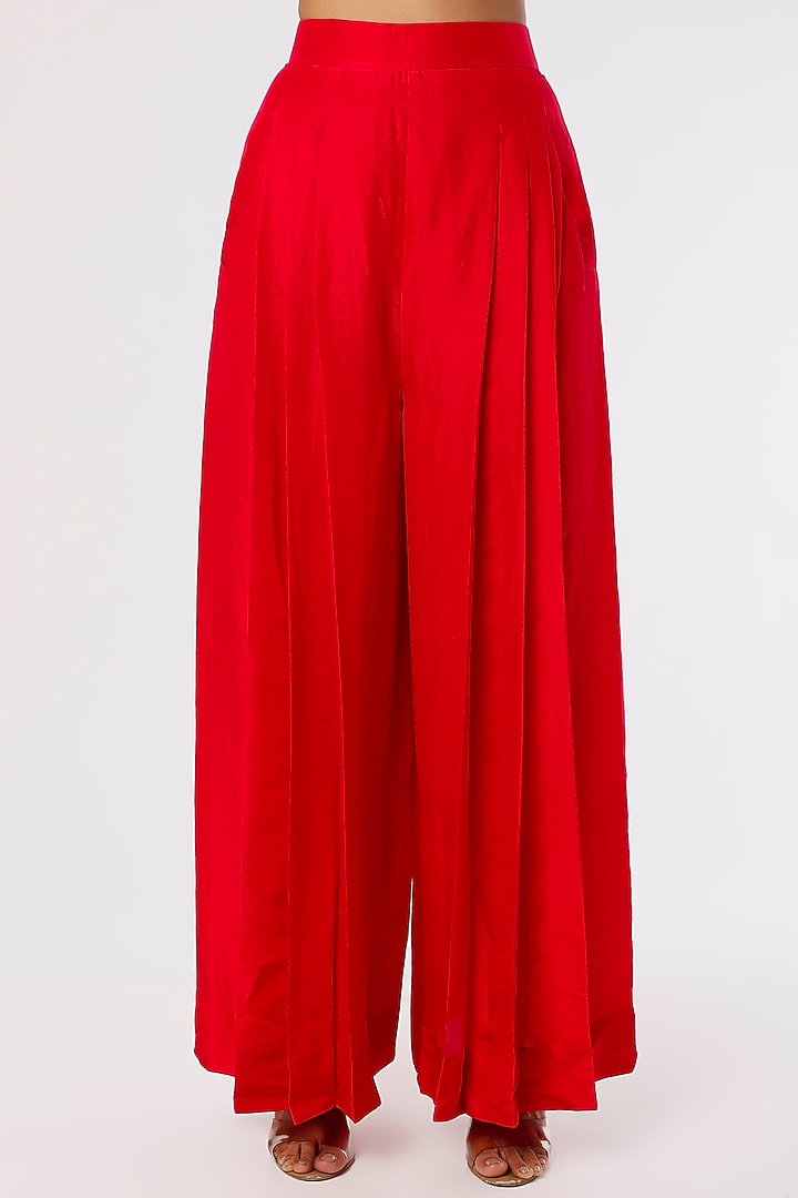 Red Dupion Silk Pant Set by Anand Kabra at Pernia's Pop Up Shop