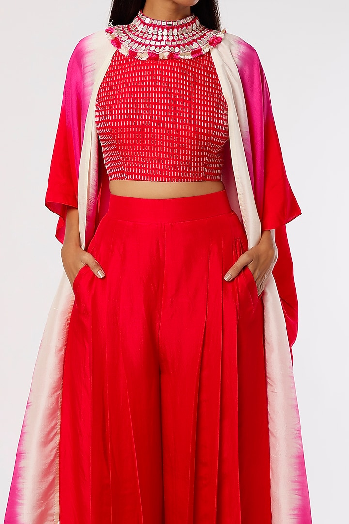 Red Dupion Silk Pant Set by Anand Kabra at Pernia's Pop Up Shop