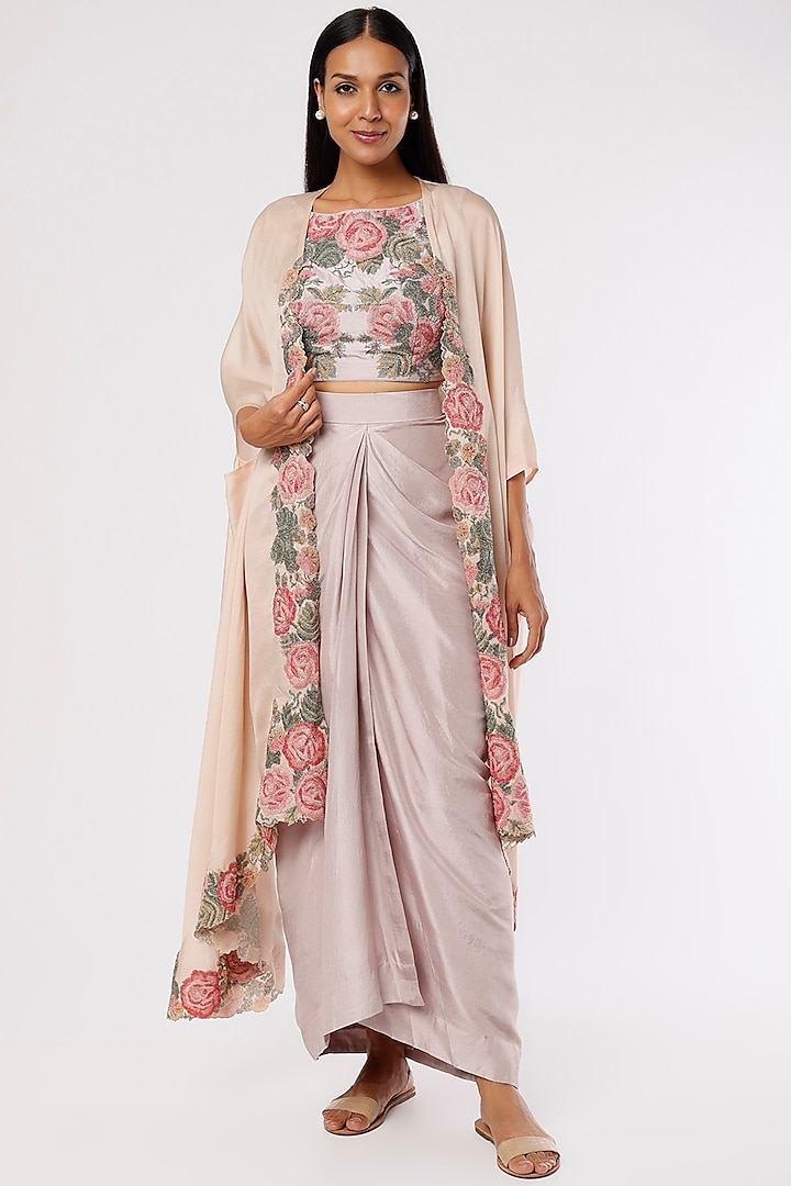 Lilac Dupion Draped Skirt Set by Anand Kabra