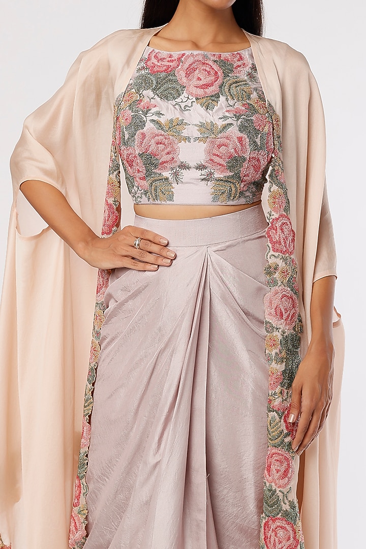 Lilac Dupion Draped Skirt Set by Anand Kabra at Pernia's Pop Up Shop
