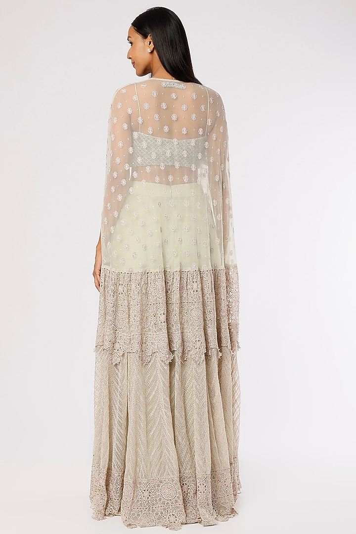 Sea Green Dupion Draped Skirt Set by Anand Kabra at Pernia's Pop Up Shop