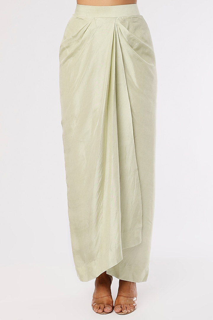 Sea Green Dupion Draped Skirt Set by Anand Kabra at Pernia's Pop Up Shop