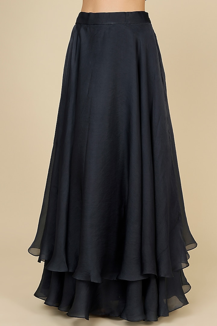 Indigo Organza Ruffled Skirt Set by Anand Kabra at Pernia's Pop Up Shop