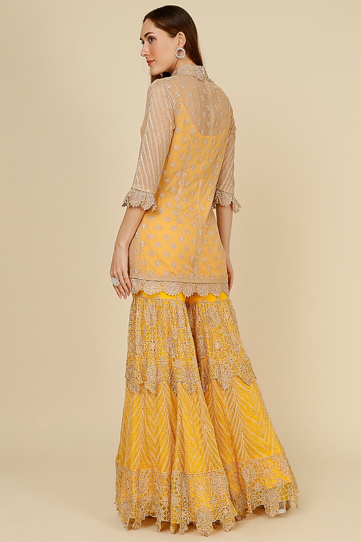 Yellow Embroidered Bridal Sharara Set by Anand Kabra at Pernia's Pop Up Shop
