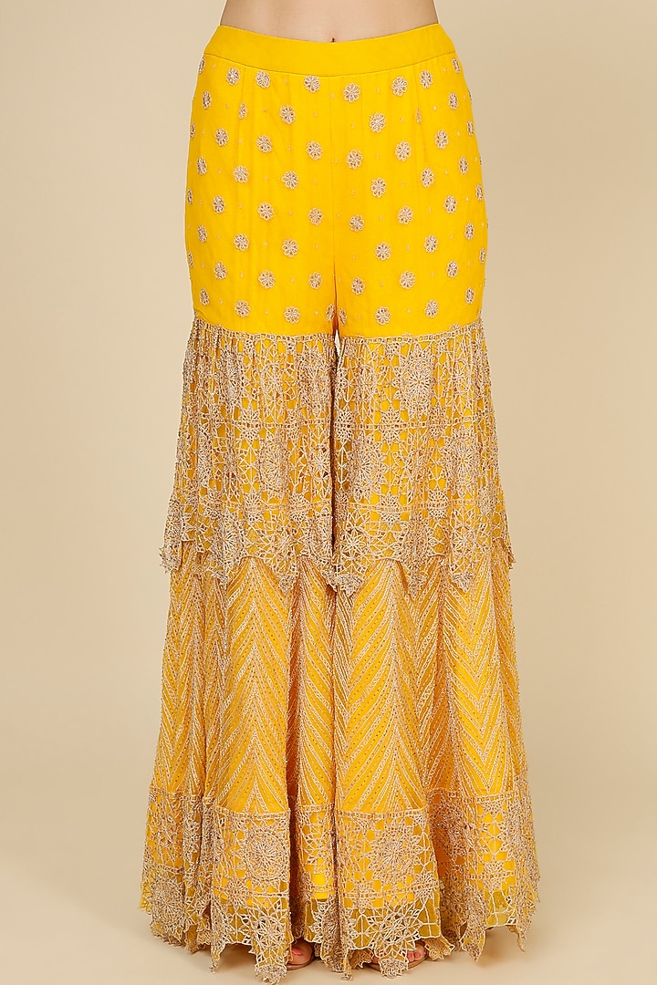Yellow Embroidered Bridal Sharara Set by Anand Kabra at Pernia's Pop Up Shop