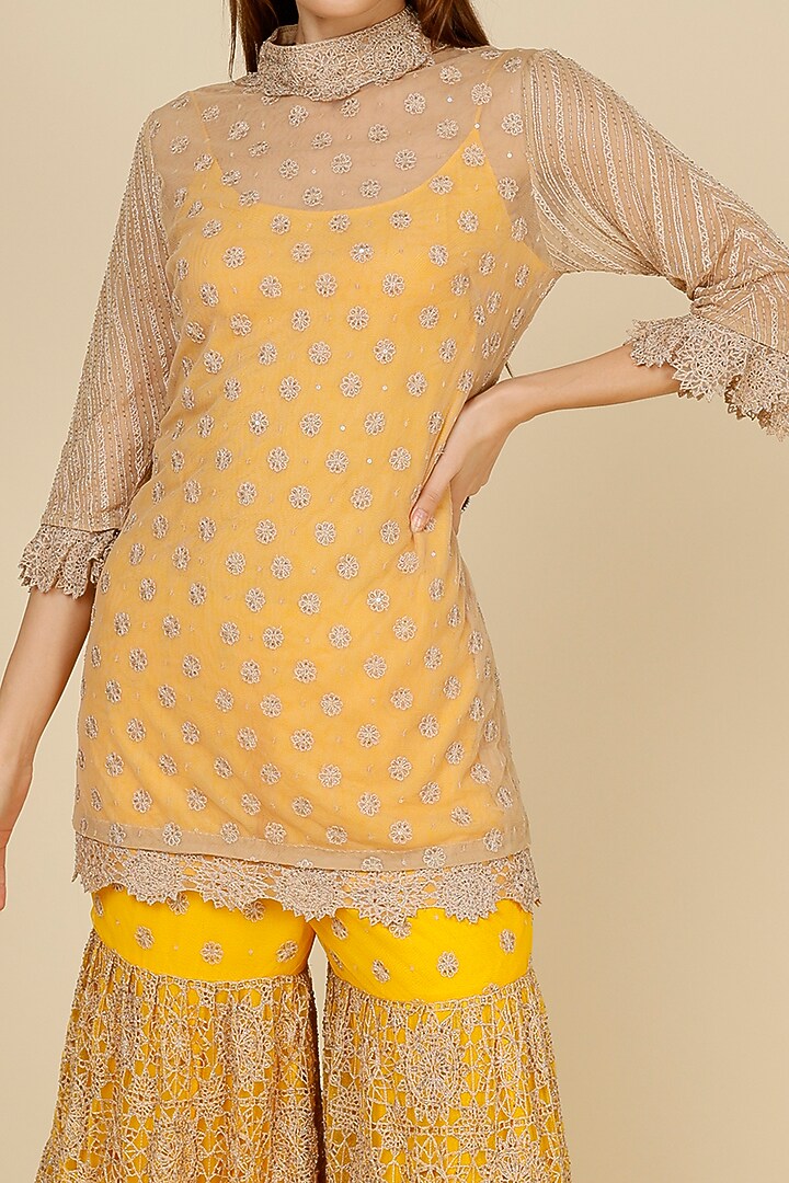 Yellow Embroidered Bridal Sharara Set by Anand Kabra at Pernia's Pop Up Shop