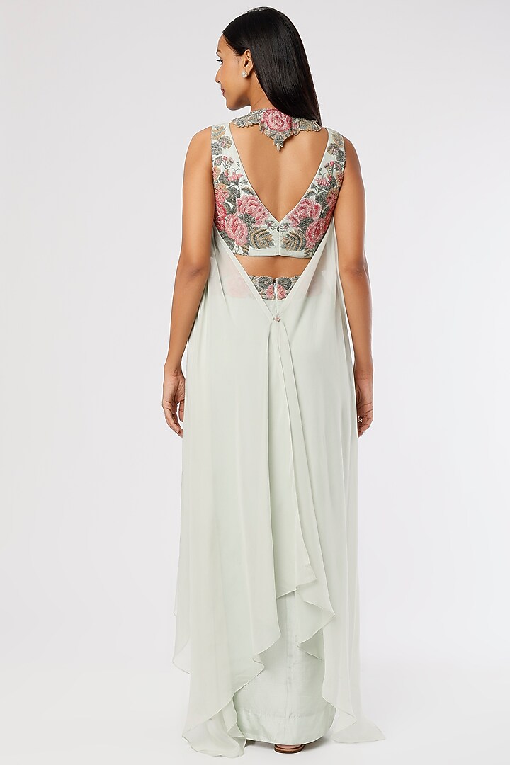 Stone Grey Dupion Draped Skirt Set by Anand Kabra at Pernia's Pop Up Shop