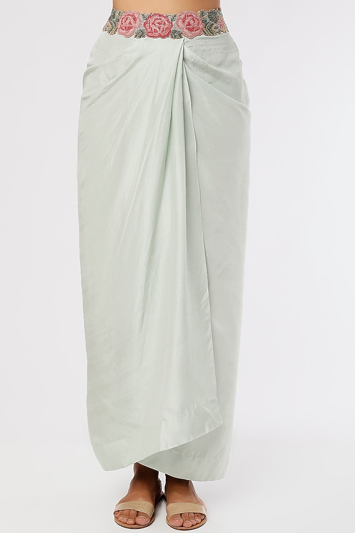 Stone Grey Dupion Draped Skirt Set by Anand Kabra at Pernia's Pop Up Shop