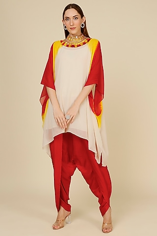 Ivory Embroidered Cape Set by Anand Kabra