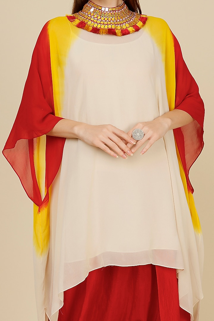 Ivory Embroidered Cape Set by Anand Kabra at Pernia's Pop Up Shop