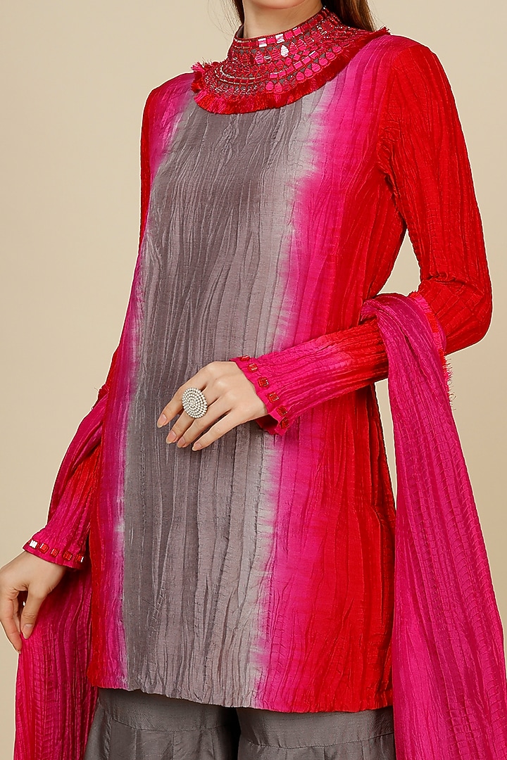 Grey Dupion Wedding Sharara Set by Anand Kabra at Pernia's Pop Up Shop