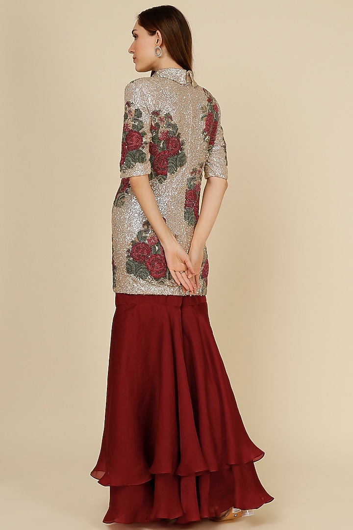 Wine Organza Bridal Sharara Set by Anand Kabra at Pernia's Pop Up Shop