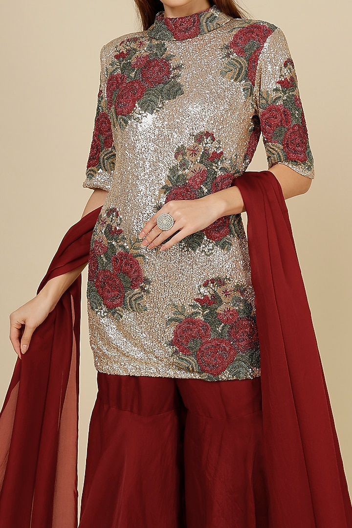 Wine Organza Bridal Sharara Set by Anand Kabra at Pernia's Pop Up Shop