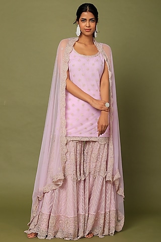 Lilac Tulle Sharara Set by Anand Kabra