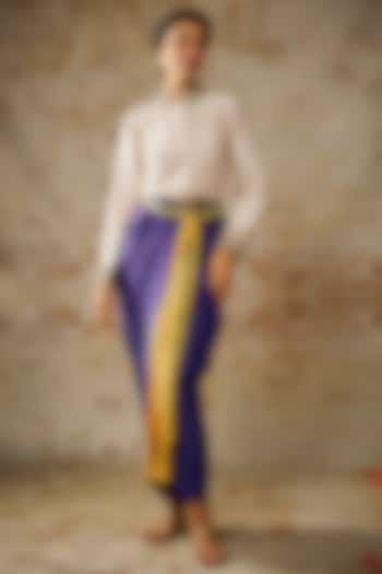 Purple & Mustard Yellow Dupion Silk Skirt Set by Anand Kabra at Pernia's Pop Up Shop