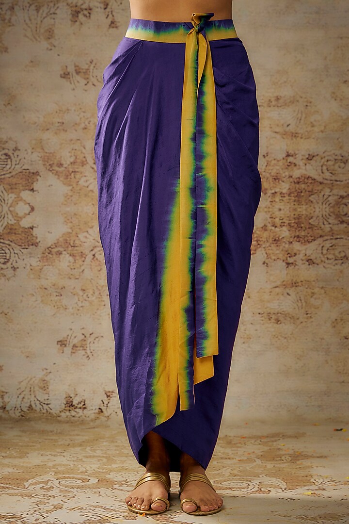 Purple & Mustard Yellow Dupion Silk Skirt Set by Anand Kabra at Pernia's Pop Up Shop