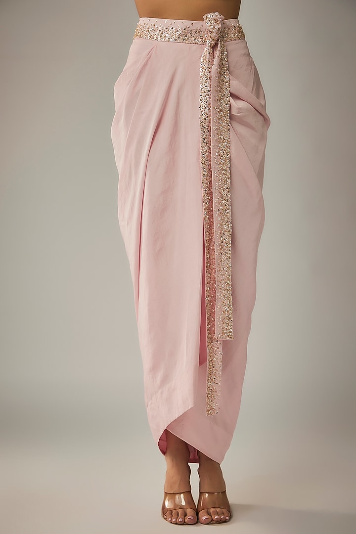Blush Pink Dupion Silk Zardosi Embroidered Skirt Set by Anand Kabra at Pernia's Pop Up Shop
