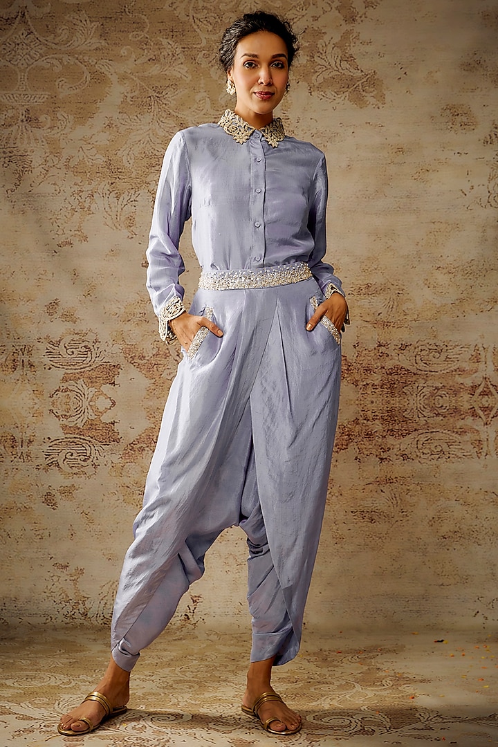 Lavender Dupion Silk Dhoti Set by Anand Kabra at Pernia's Pop Up Shop