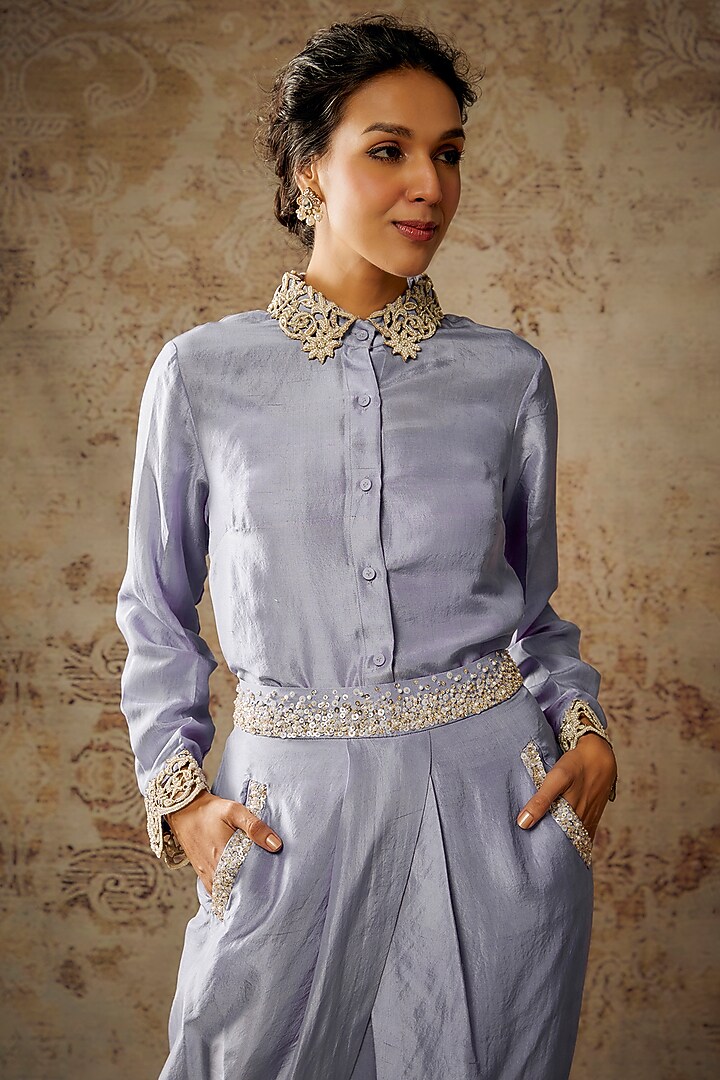 Lavender Dupion Silk Dhoti Set by Anand Kabra at Pernia's Pop Up Shop
