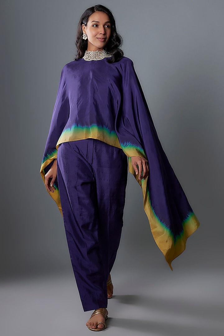 Purple Habutai Silk Cape Set by Anand Kabra at Pernia's Pop Up Shop