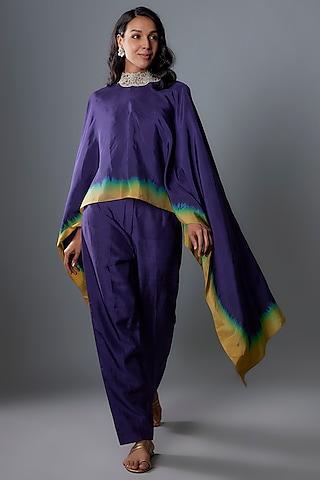 Purple Habutai Silk Cape Set by Anand Kabra