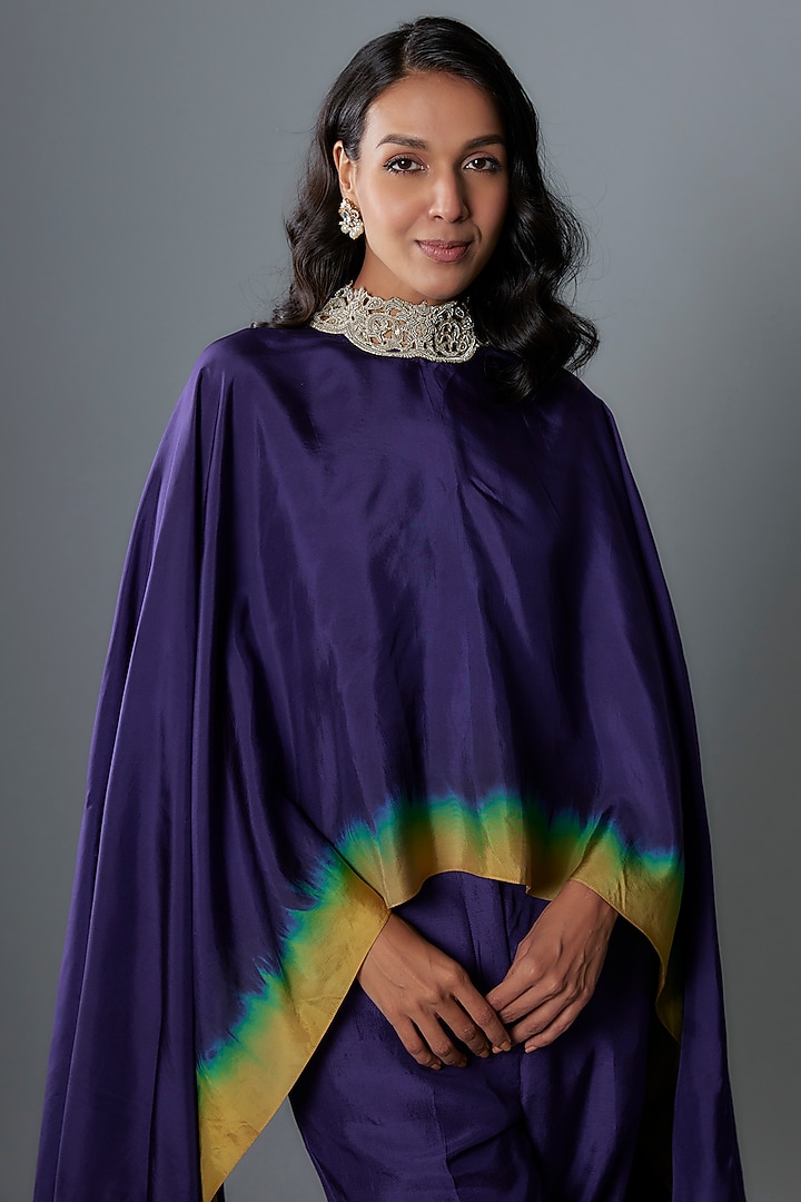 Purple Habutai Silk Cape Set by Anand Kabra at Pernia's Pop Up Shop
