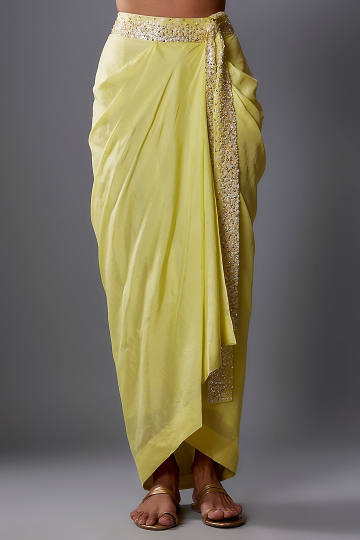 Lime Green Chiffon Sequins Embroidered Cape Set by Anand Kabra at Pernia's Pop Up Shop