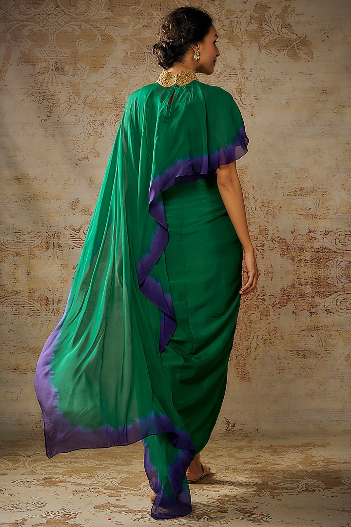 Emerald Green & Purple Dupion Jacket Cocktail Dress by Anand Kabra at Pernia's Pop Up Shop