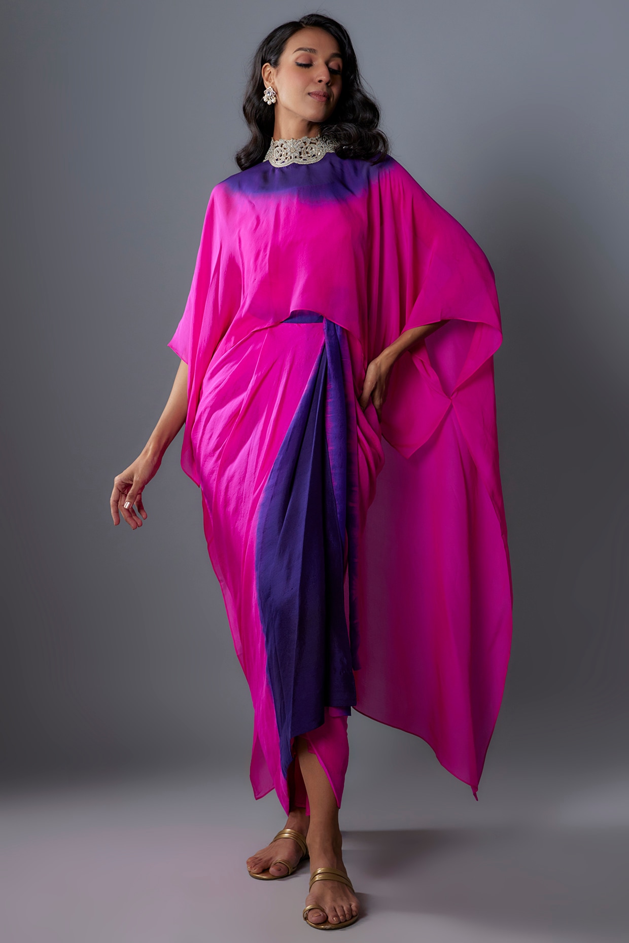 Hot Pink Purple Dupion Jacket Dress by Anand Kabra at Pernia s Pop Up Shop 2024