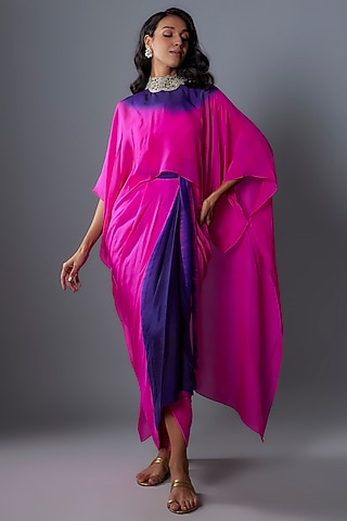 Hot Pink & Purple Dupion Jacket Dress by Anand Kabra