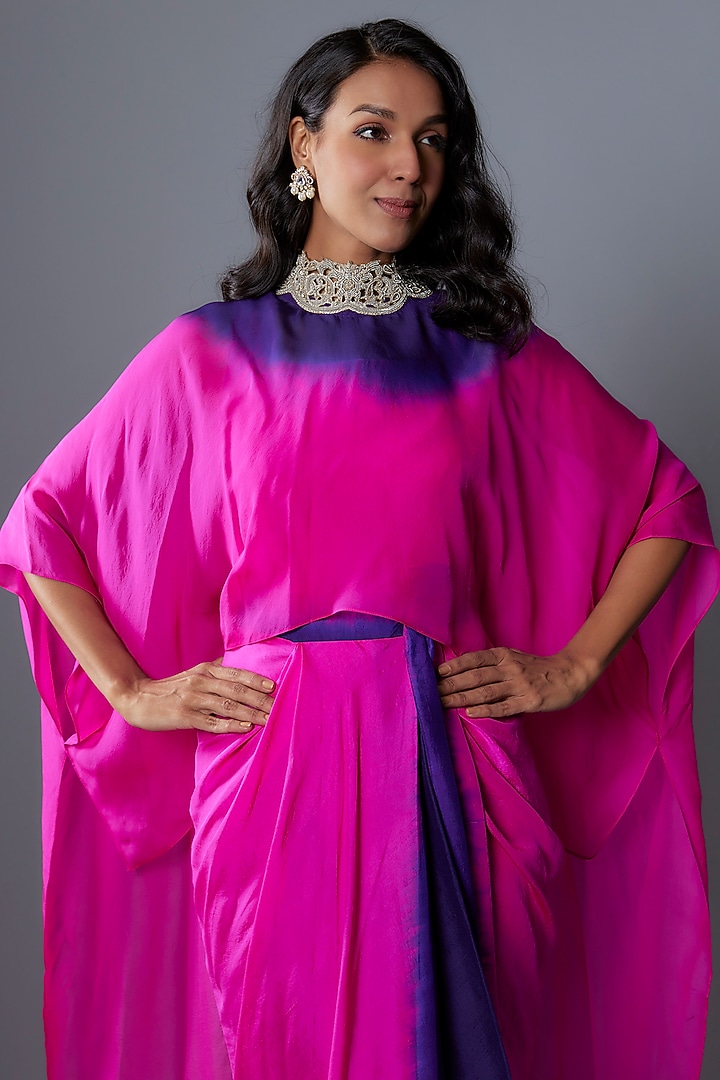 Hot Pink & Purple Dupion Jacket Cocktail Dress by Anand Kabra at Pernia's Pop Up Shop