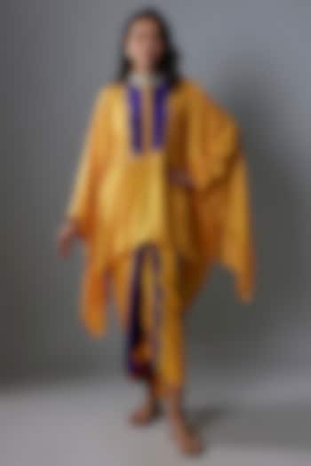 Mustard & Purple Habutai Silk Cape Set by Anand Kabra at Pernia's Pop Up Shop