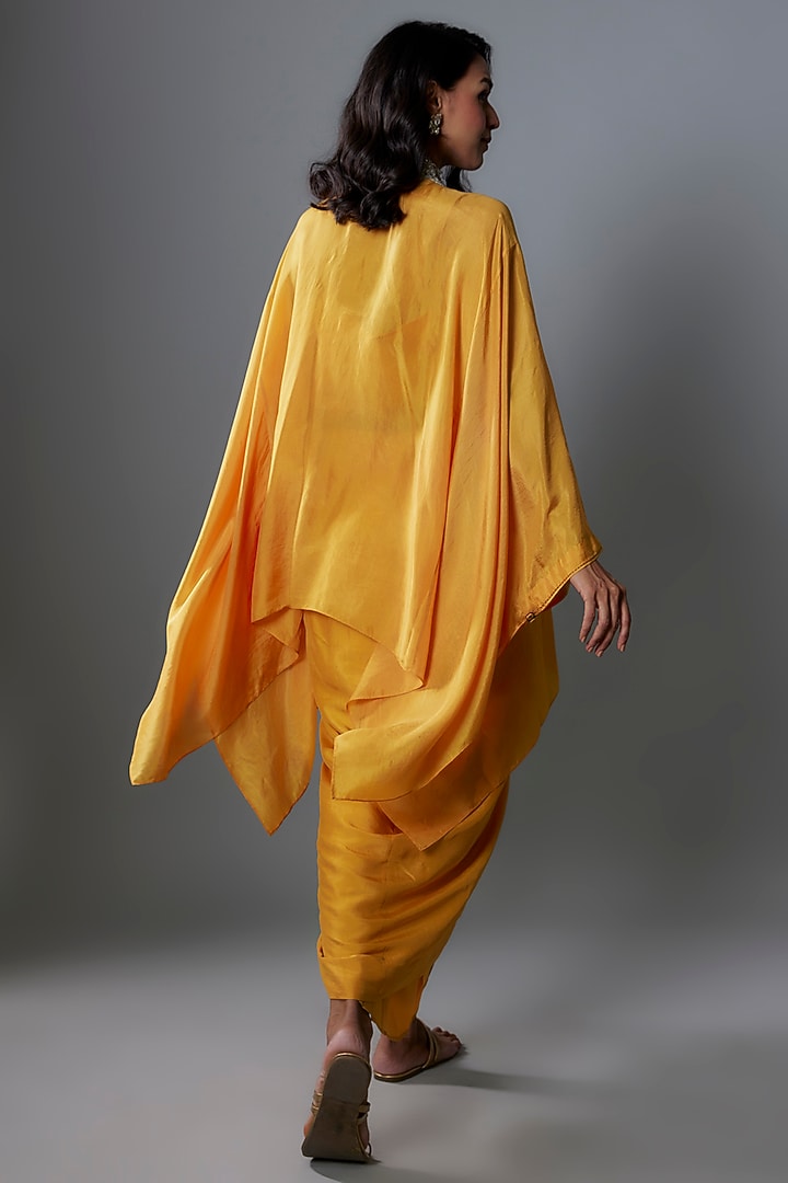 Mustard & Purple Habutai Silk Cape Set by Anand Kabra at Pernia's Pop Up Shop