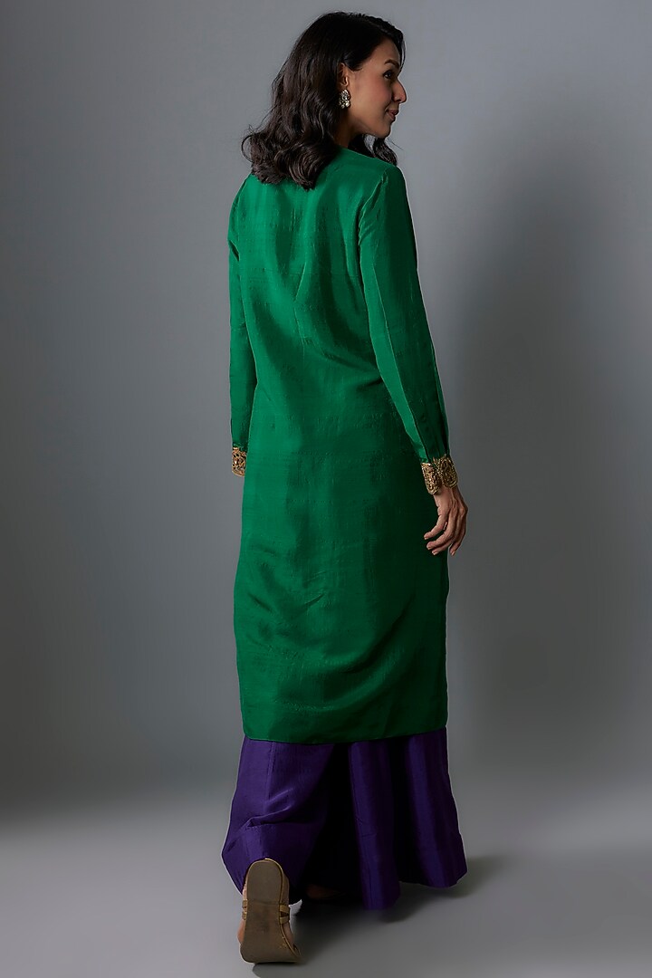 Emerald Green Dupion Silk Kurta Set Set by Anand Kabra at Pernia's Pop Up Shop