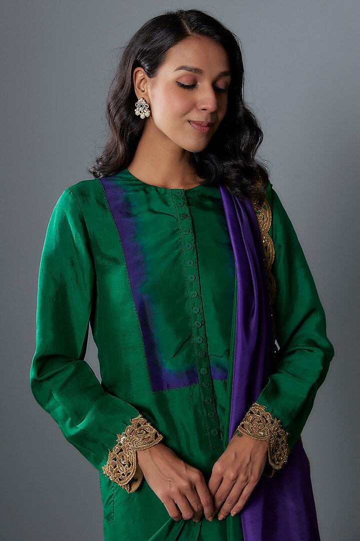 Emerald Green Dupion Silk Kurta Set Set by Anand Kabra at Pernia's Pop Up Shop
