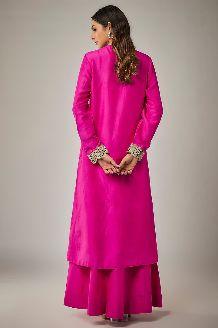 Fuchsia Dupion & Habutai Silk Wedding Sharara Set by Anand Kabra at Pernia's Pop Up Shop