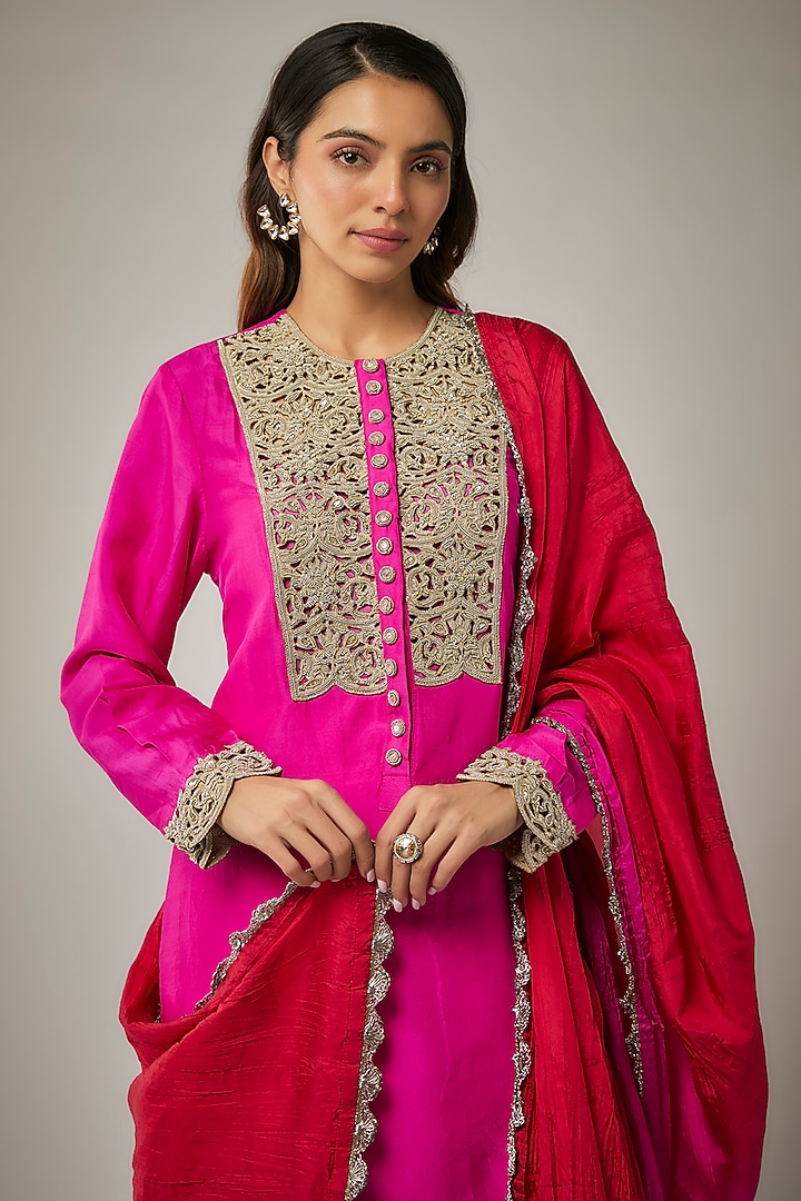Fuchsia Dupion & Habutai Silk Wedding Sharara Set by Anand Kabra at Pernia's Pop Up Shop