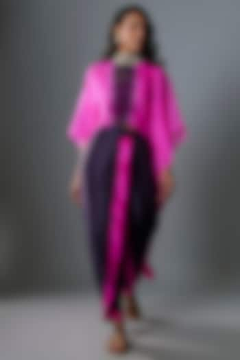 Hot Pink Chiffon Cape Set by Anand Kabra at Pernia's Pop Up Shop