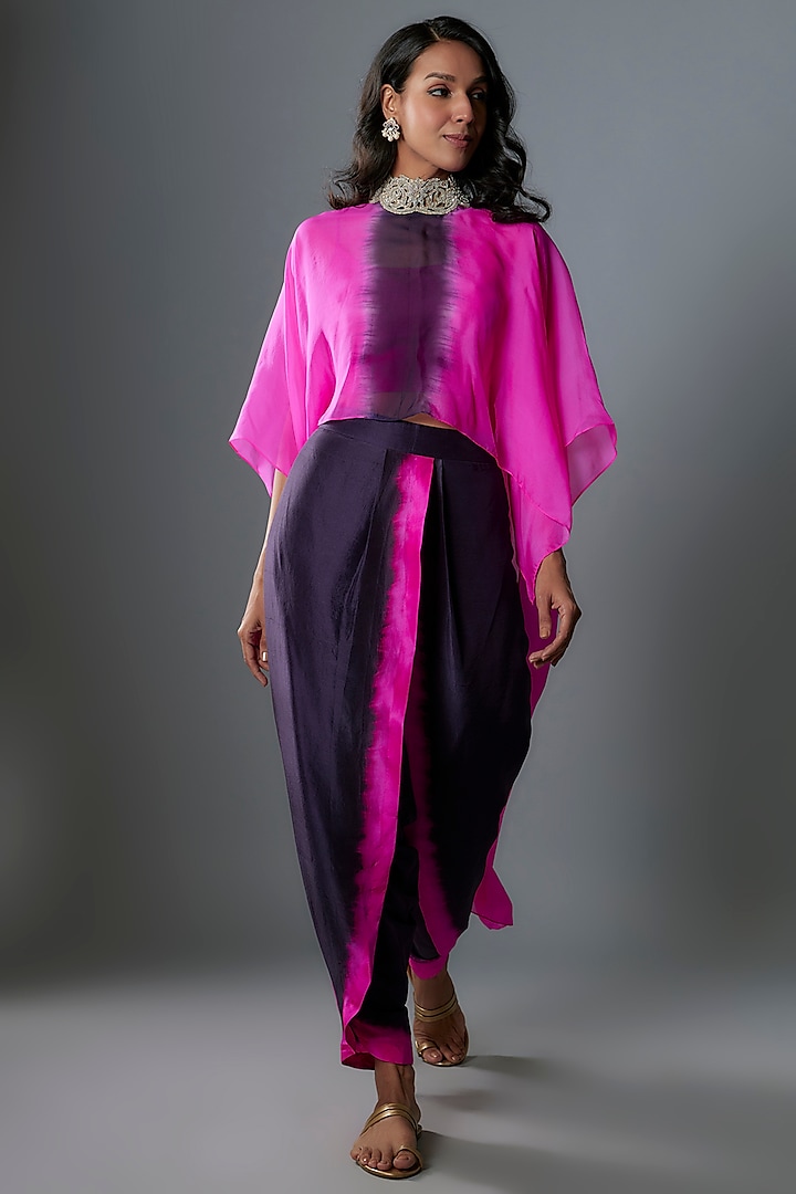 Hot Pink Chiffon Cape Set by Anand Kabra at Pernia's Pop Up Shop